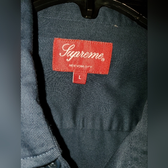 Supreme Racing Logo Work Shirt. Color Navy. Size Large. - Picture 4 of 5